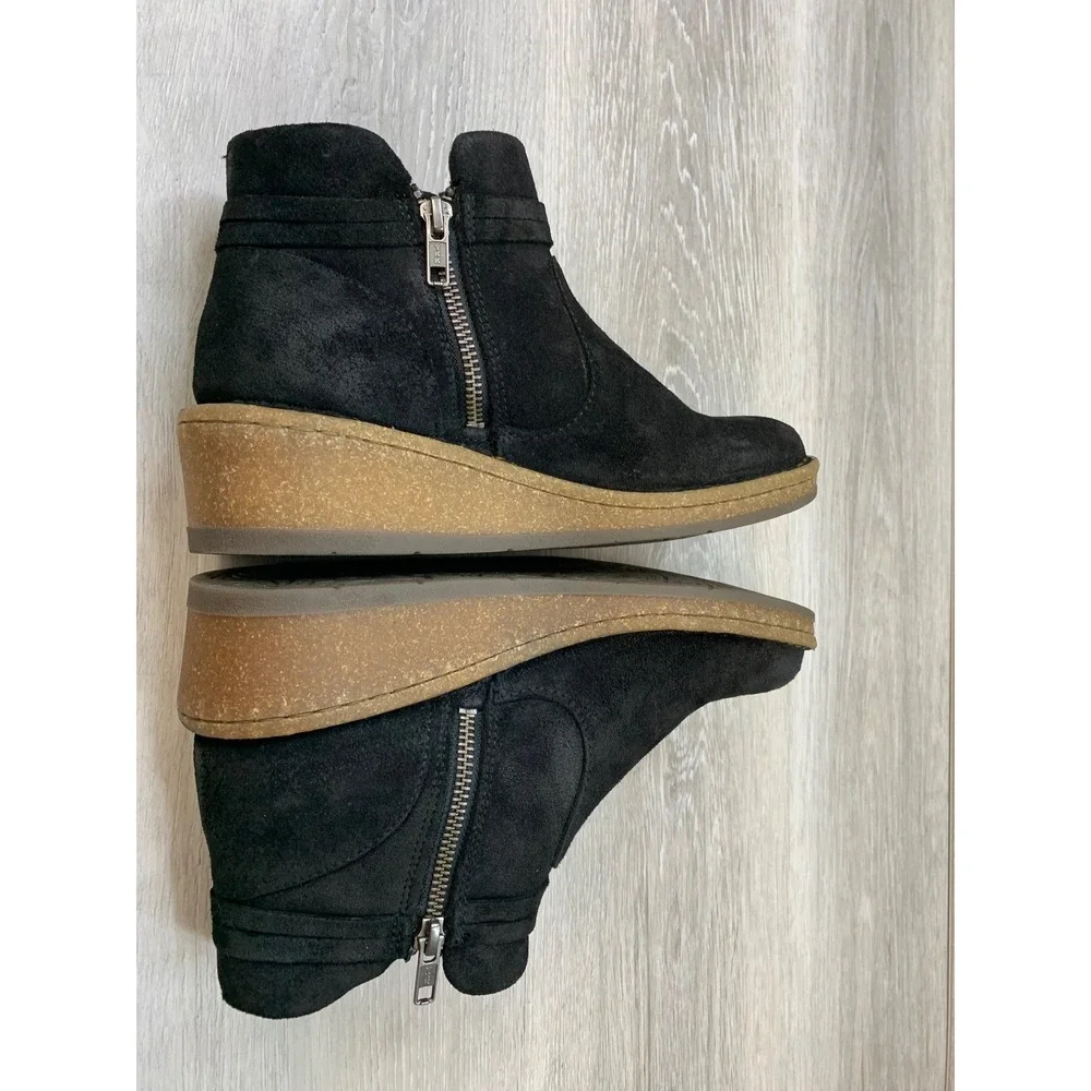 Born Women's Ankle Boots Black Suede Wedge Tie Detail Side Zip Booties 8 Shoes